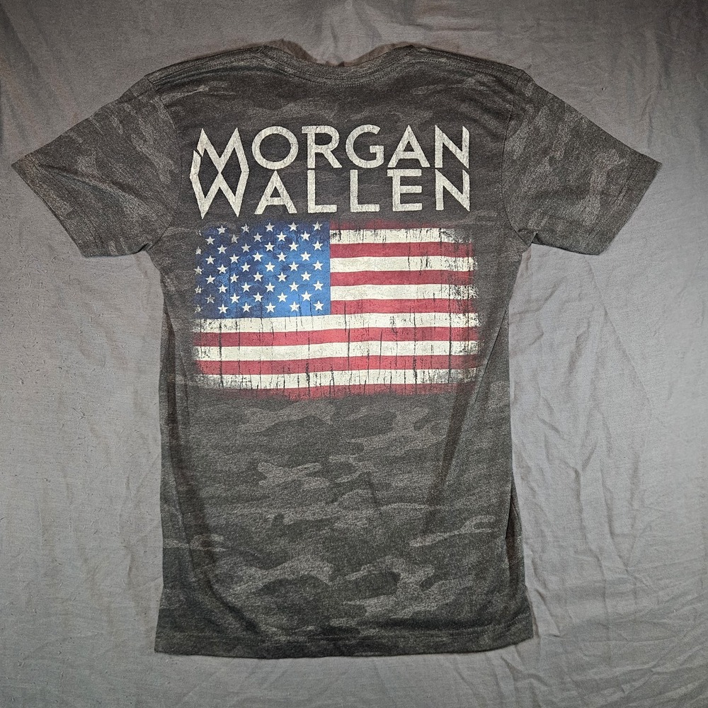 Morgan Wallen T Shirt Small Camo One Night At A Time 2024 American Flag Tour Tee